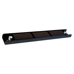 A black shelf with three bars on top of it.