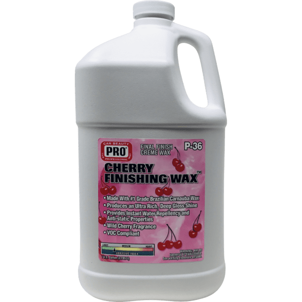 A gallon of cherry finishing wax is shown.