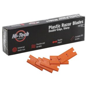 A box of orange plastic razor blades.