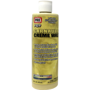 A bottle of car wax that is yellow.