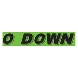 A green and black sticker that says " o down ".